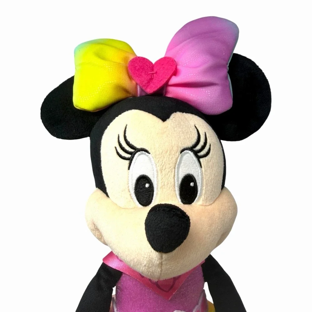 Disney Minnie Mouse Plush Rainbow Ombre Dress Heart Shoes Stuffed Toy